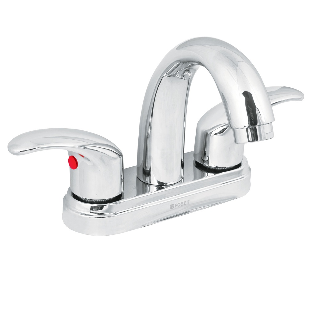 Mezcladora para lavabo de 4" cuello curvo con manerales tipo palanca