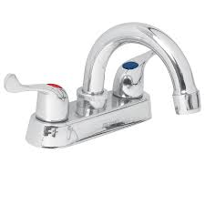 Mezcladora para lavabo de 4" cuello curvo con manerales tipo palanca metálico