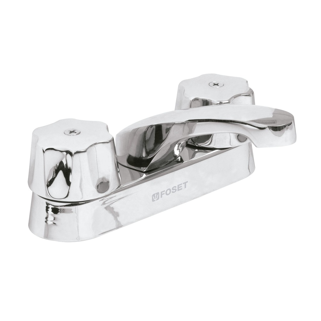 Mezcladora para lavabo de 4" cuello largo con manerales tipo hexagonales