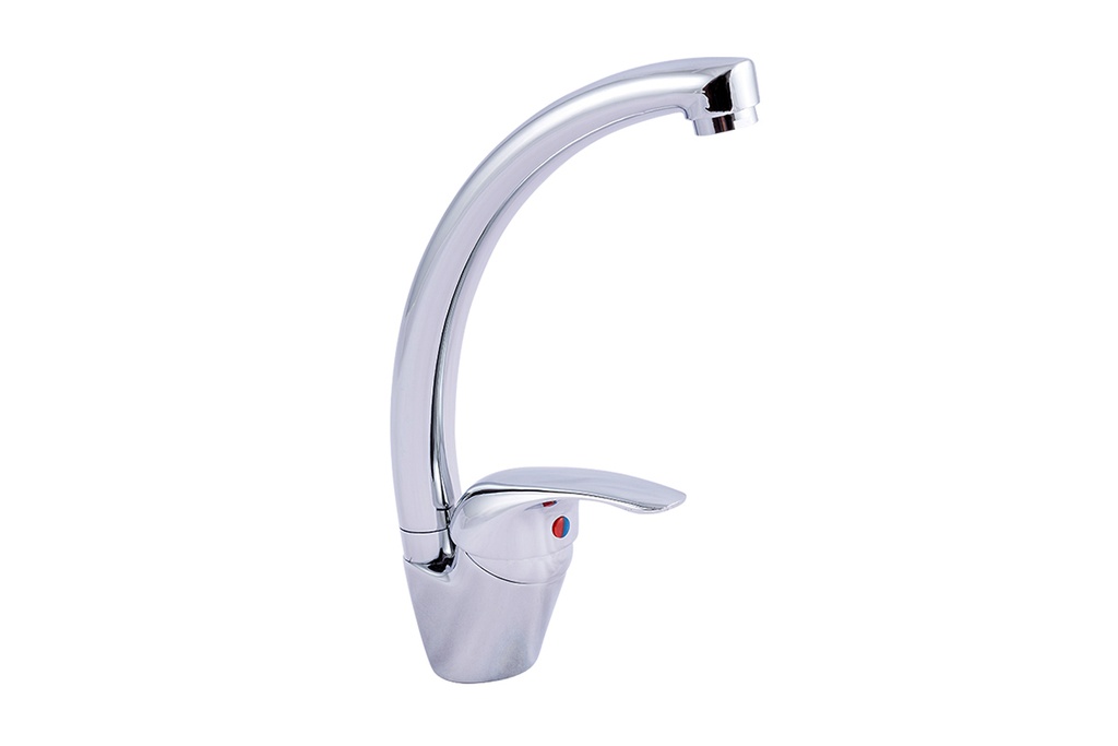 Monomando para fregadero cuello curvo con maneral metálico