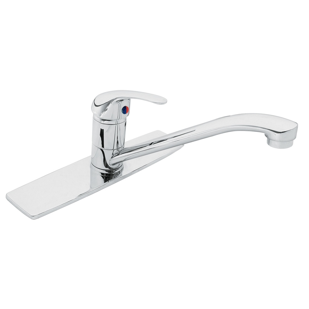 Monomando para fregadero cuello recto con maneral metálico