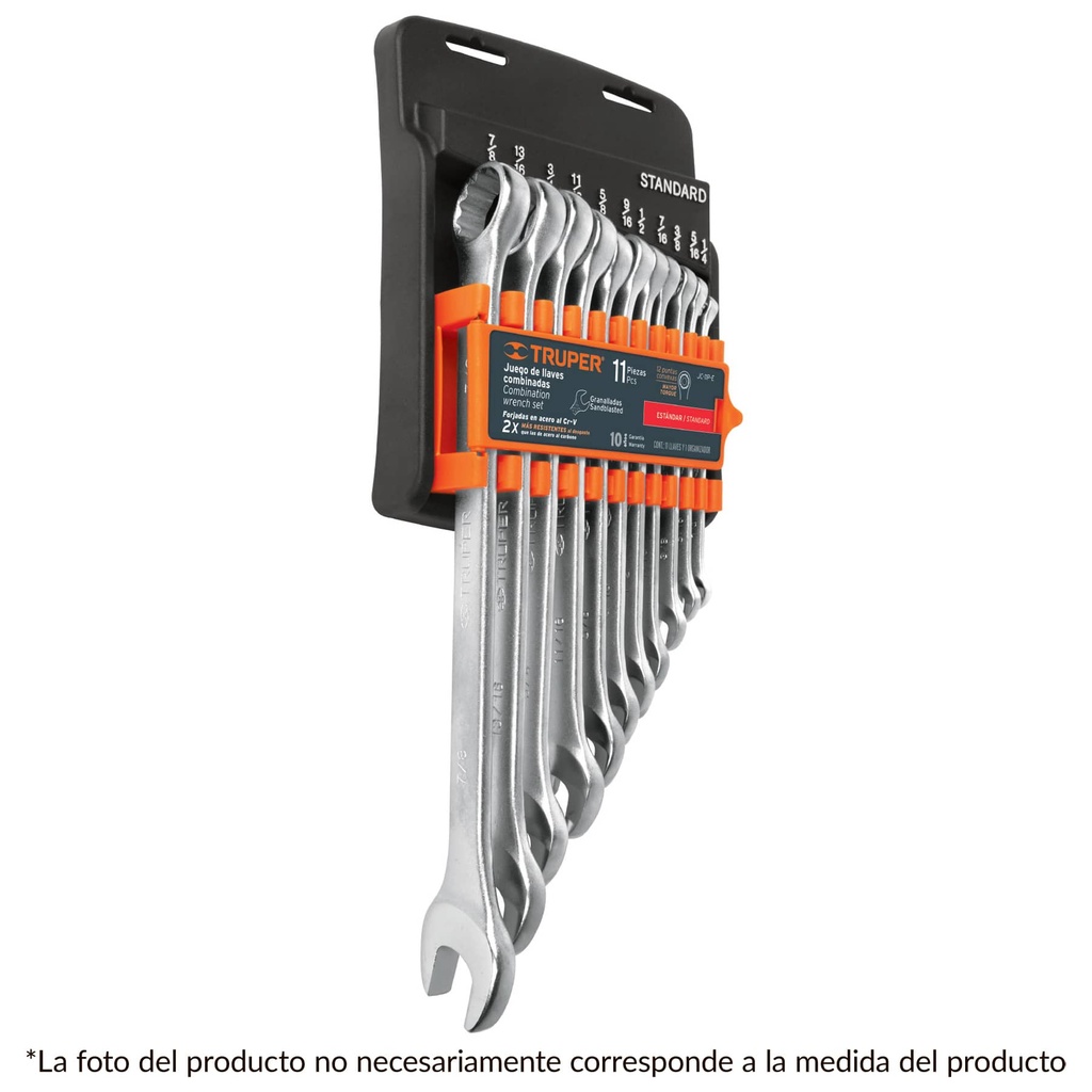Paquete de 11 llaves combinadas estandar agranalladas