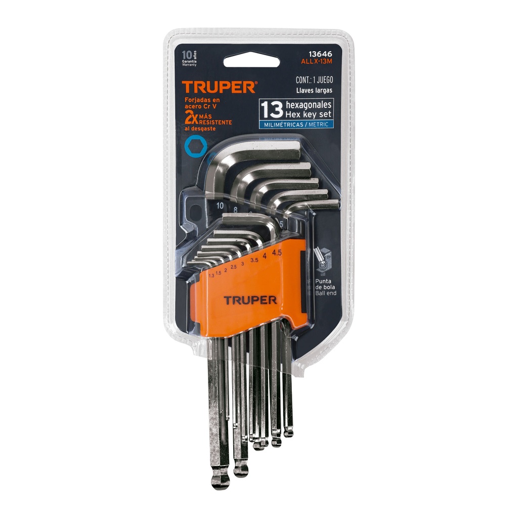 Paquete de 13 llaves allen milimetricas punta de bola