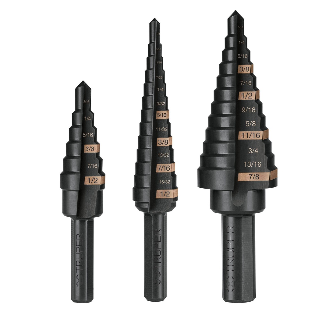 Paquete de 3 brocas escalonadas de óxido negro