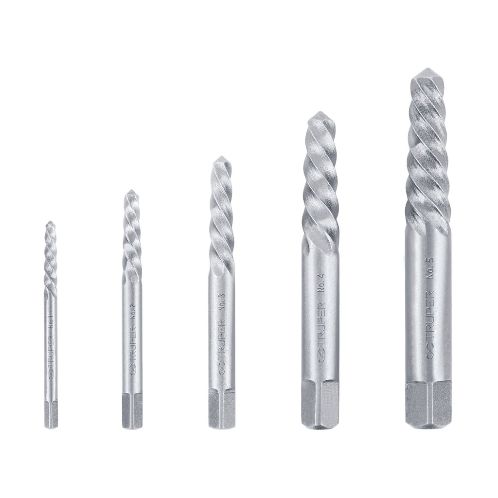 Paquete de 5 extractores de tornillos.