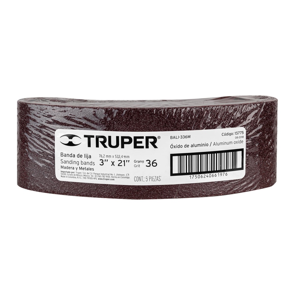 Paquete de 5 lijas de banda 3" x 21" para madera grano 36