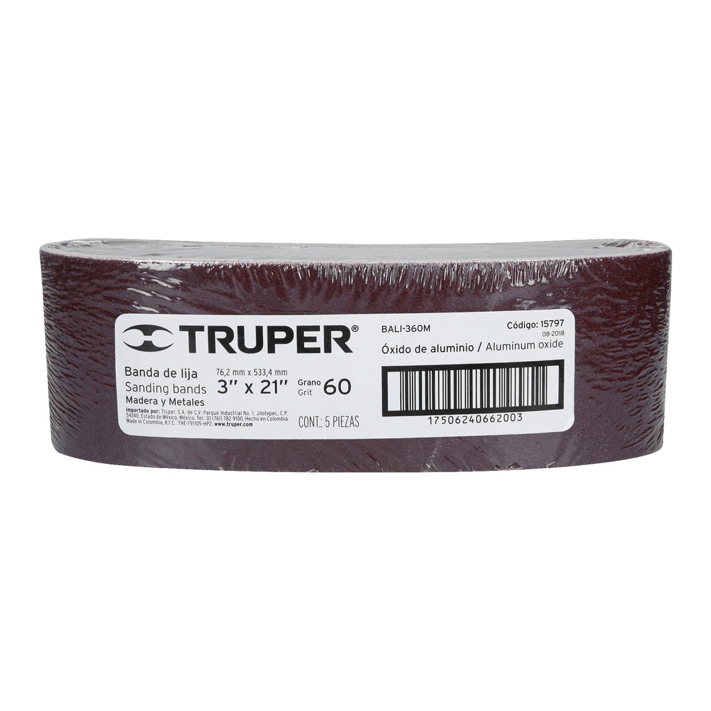 Paquete de 5 lijas de banda 3" x 21" para madera grano 60