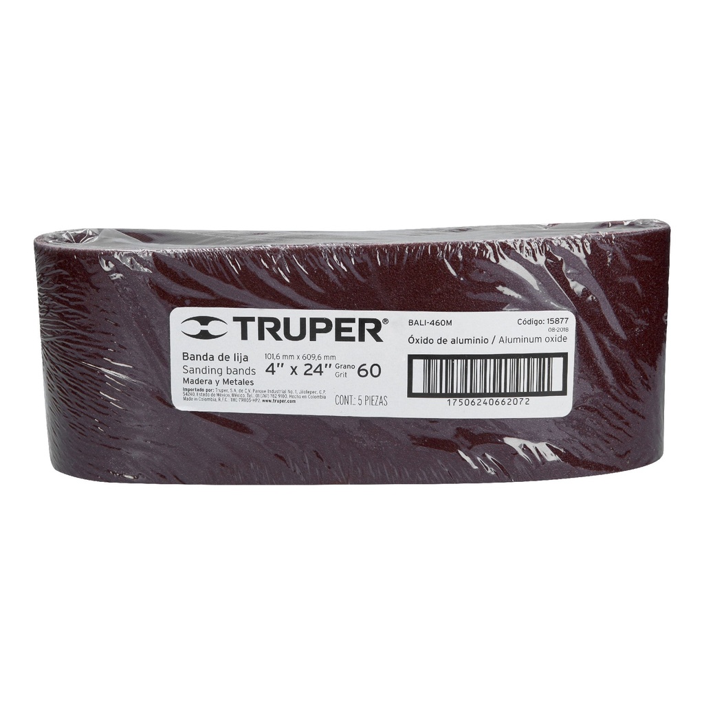 Paquete de 5 lijas de banda 4" x 24" para madera grano 60