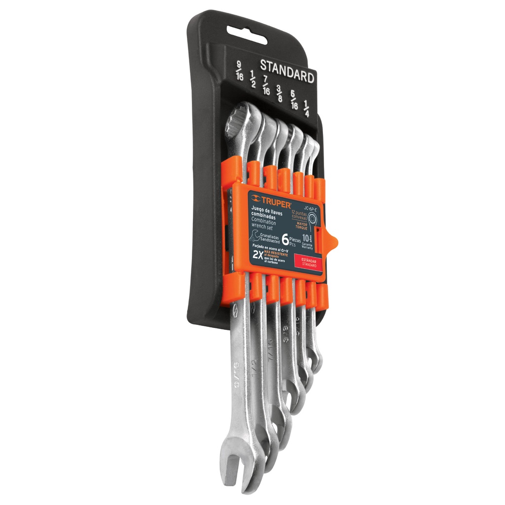 Paquete de 6 llaves combinada estandar granalladas