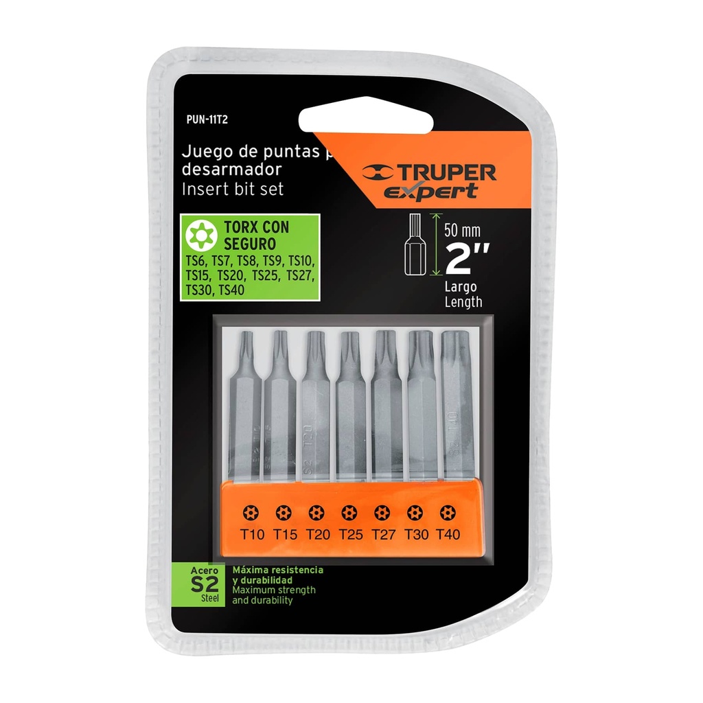 Paquete de 7 puntas torx conbinadas con seguro largo de 2"