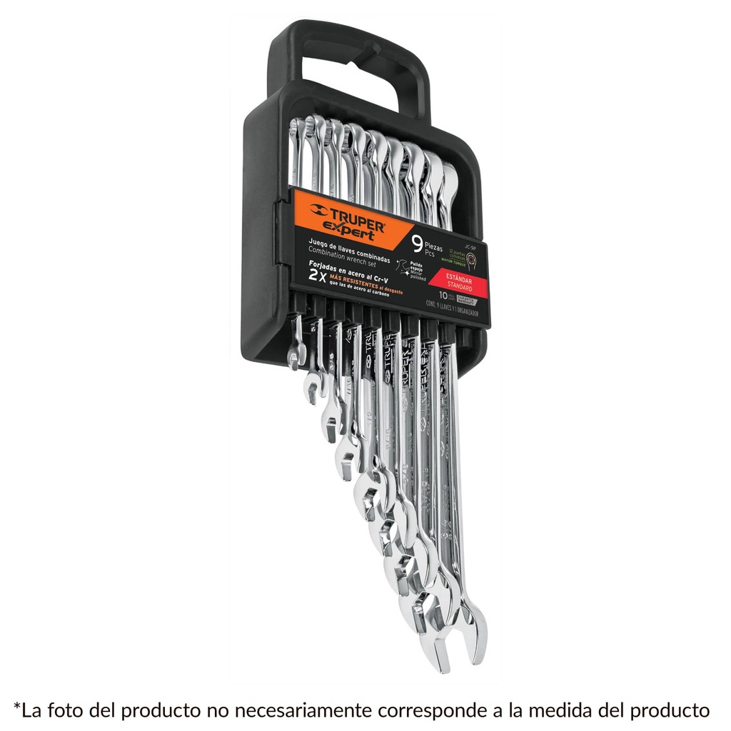 Paquete de 9 llaves combinadas mm cromadas extralargas