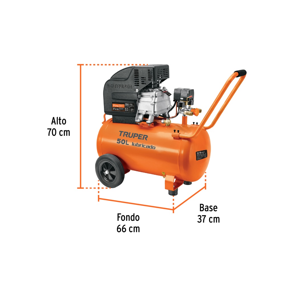 Paquete de compresor 50 lts 3 1/2 HP maguera de PVC y pistola