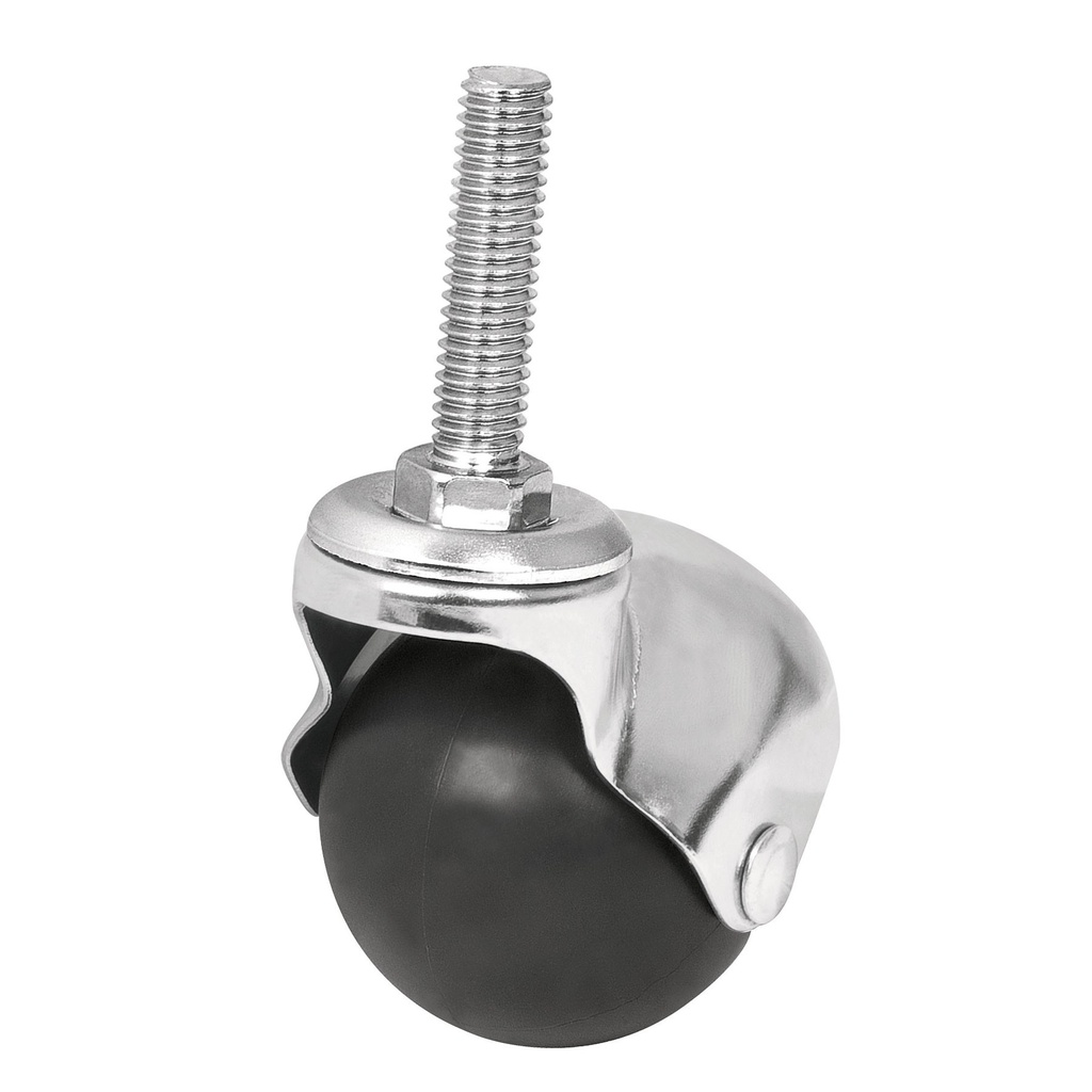 Rodaja tipo esfera espiga roscable hule cromada de 1 1/2"