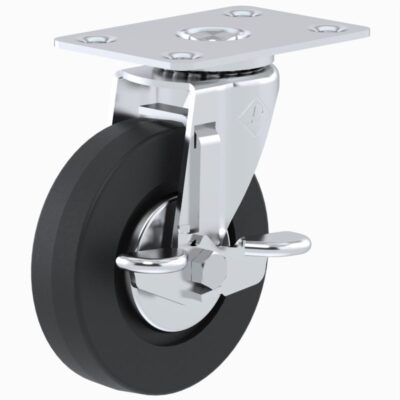 Rodaja tipo rueda con placa giratoria y freno hule galvanizado de 4" (HU1015FGA)