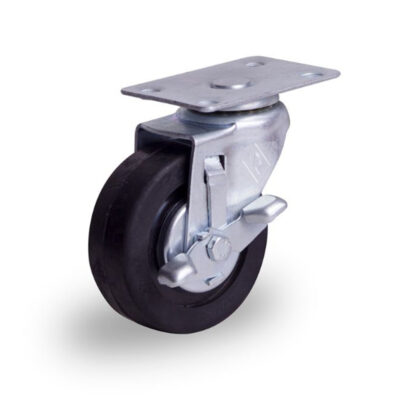 Rodaja tipo rueda con placa giratoria y freno hule galvanizado de 4" ancha (HU1015FAGA)