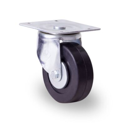 Rodaja tipo rueda industrial con placa giratoria hule galvanizado de 3" (HI76PGB)