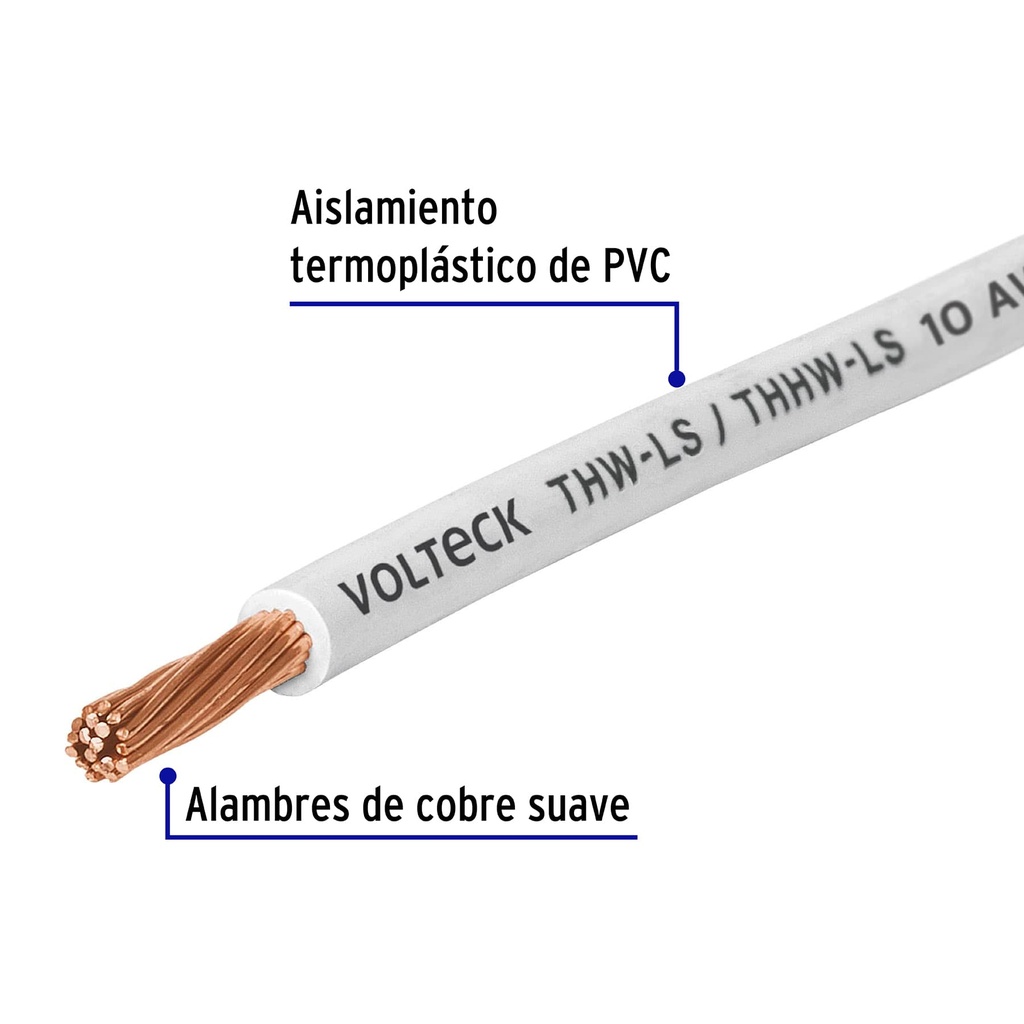 Rollo de cable thw color blanco C-10 contiene 100 mts