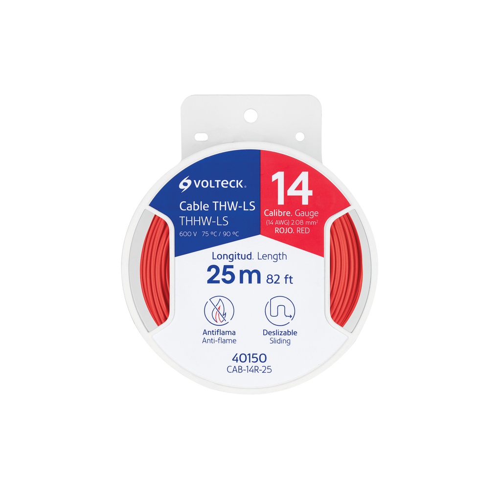 Rollo de cable thw color rojo  C-14 contiene 25 mts