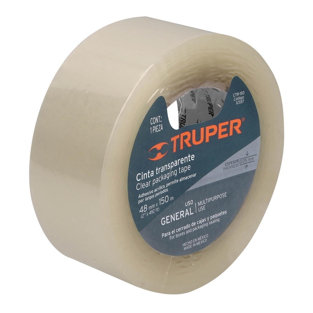 Rollo de cinta de empaque transparente 48 mm x 150 mts