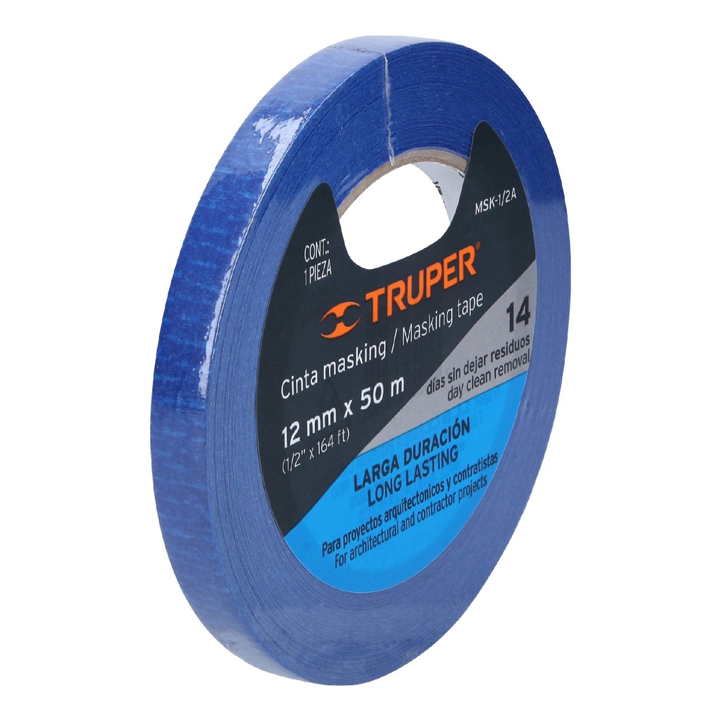 Rollo de cinta masking tape de 1/2" x 50 mts azul