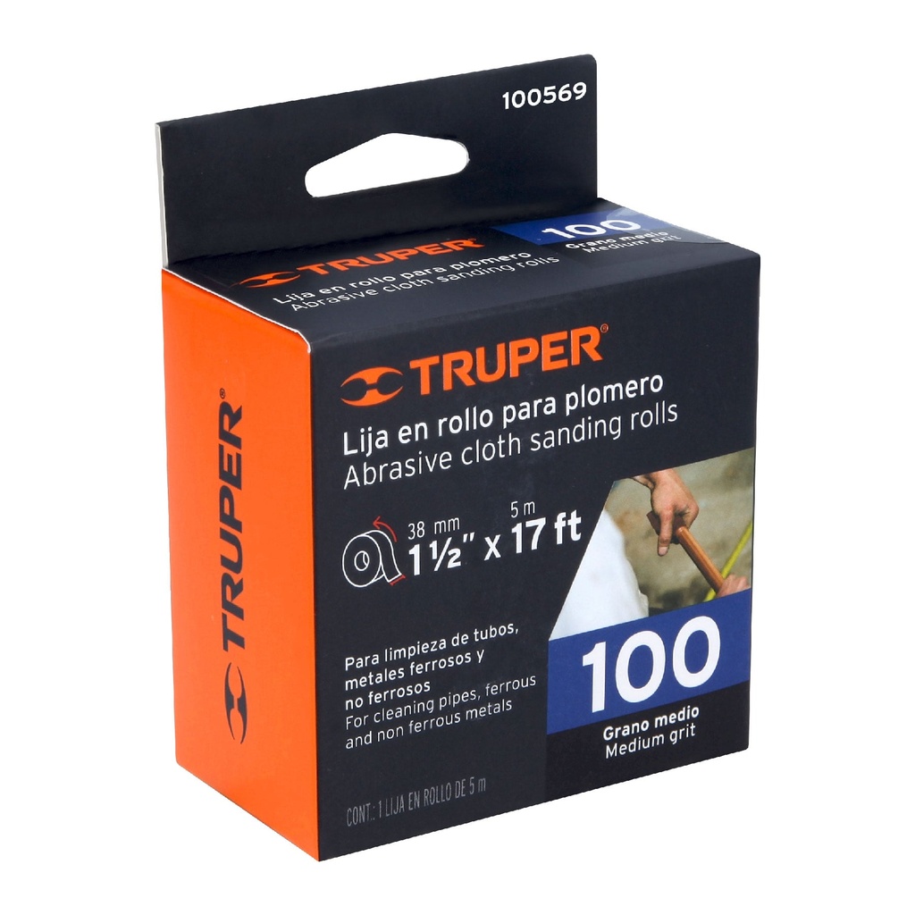 Rollo de lija para plomero grano 100 de 1 1/2" x 5 mts