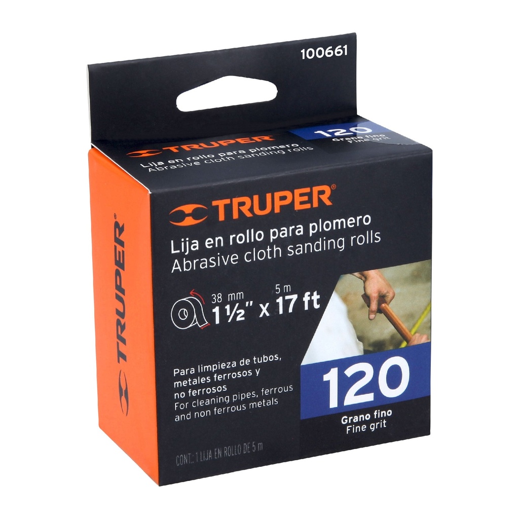 Rollo de lija para plomero grano 120 de 1 1/2" x 5 mts