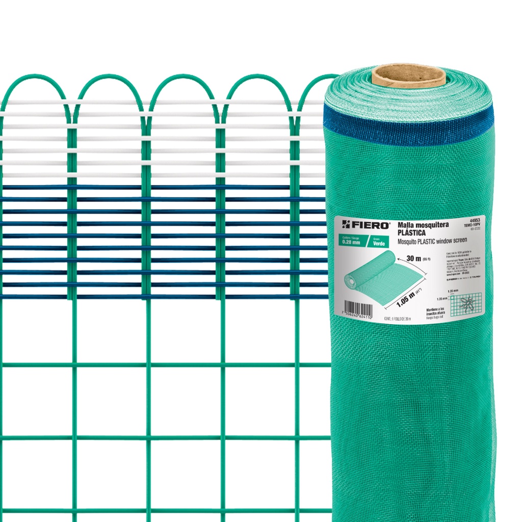 Rollo de malla mosquitera  plastica verde de 1-05 x 30 mts