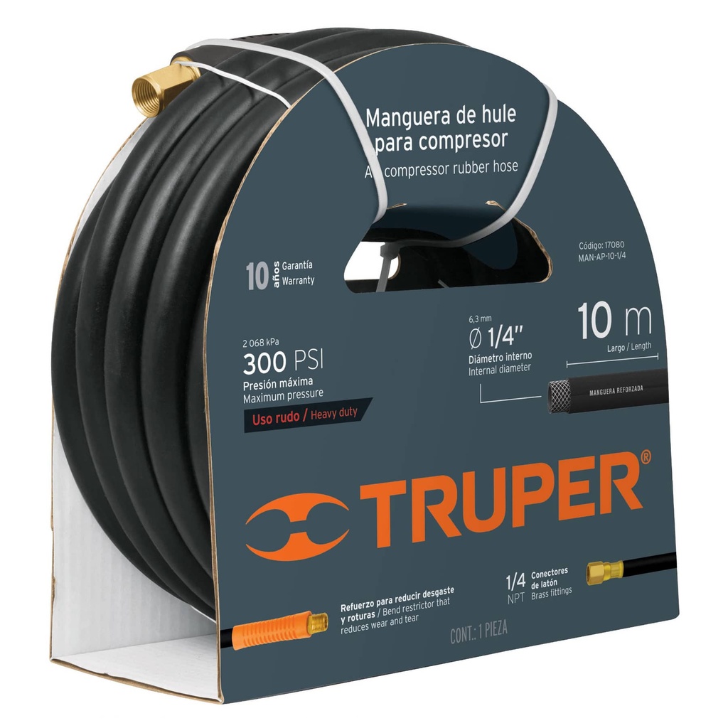 Rollo de manguera para compresor de hule de 1/4" x 15 mts