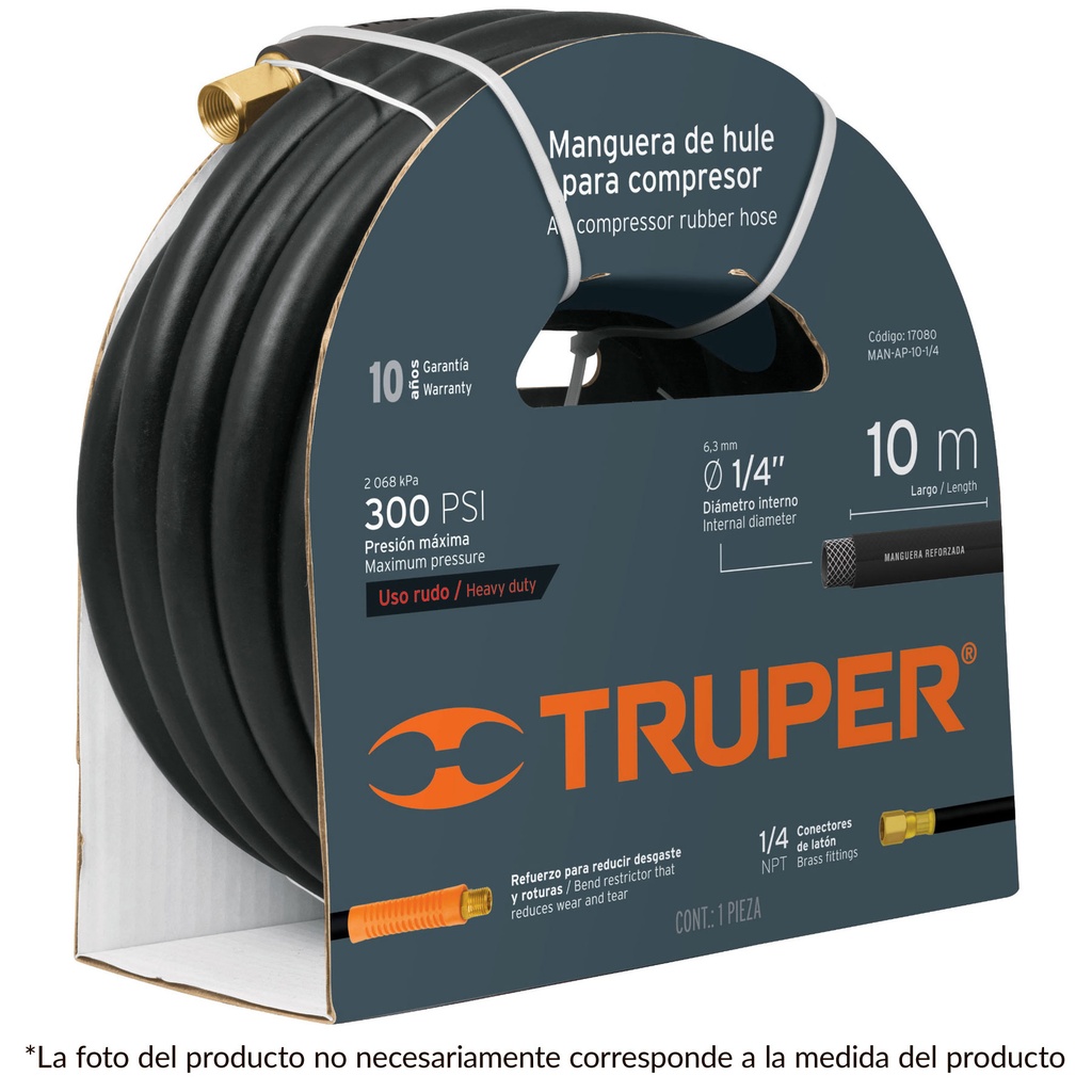 Rollo de manguera para compresor de hule de 3/8" x 7.5 mts