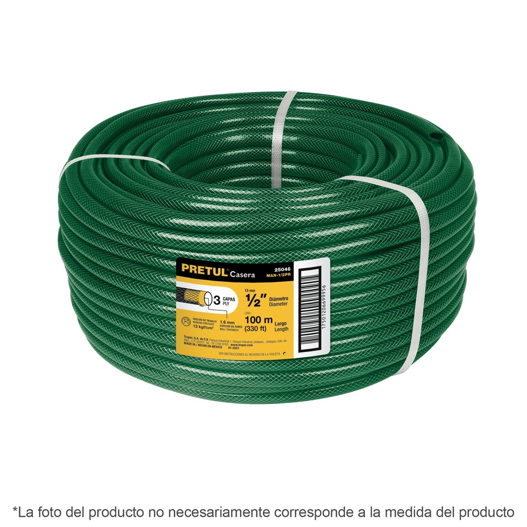 Rollo de manguera verde con 3 capas de 1" x 50 mts sin conexiones