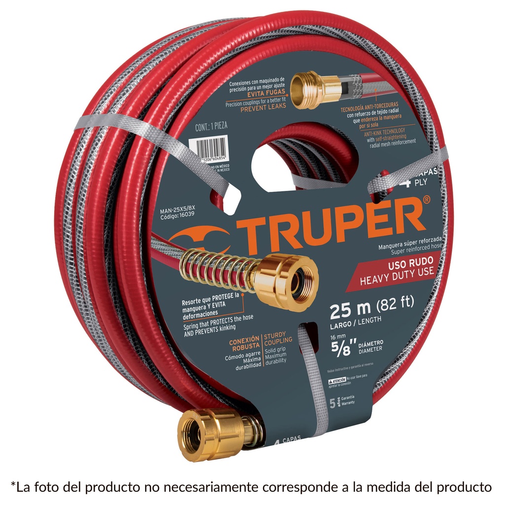 Rollo de manguera verde con 4 capas de 5/8" x 20 mts con conexiones