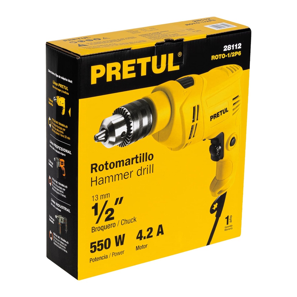 Rotomartillo de 1/2" velocidad variable 550 w pretul