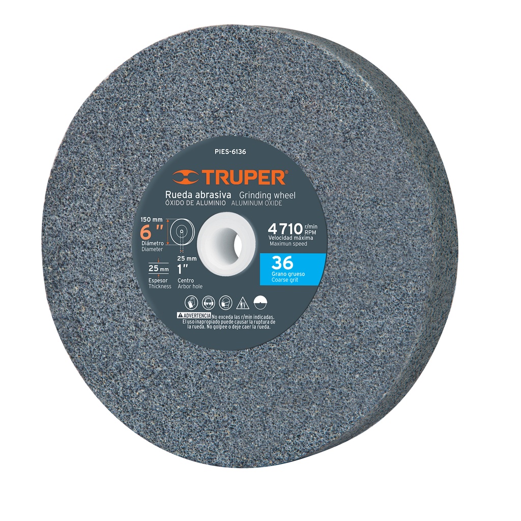Rueda para esmeril de 6" acabado burdo grano 36 truper