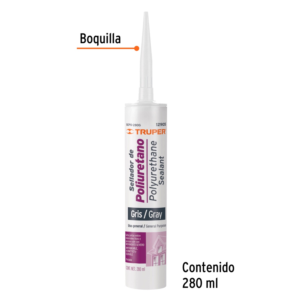Sellador de poliuretano de 280 ml color gris