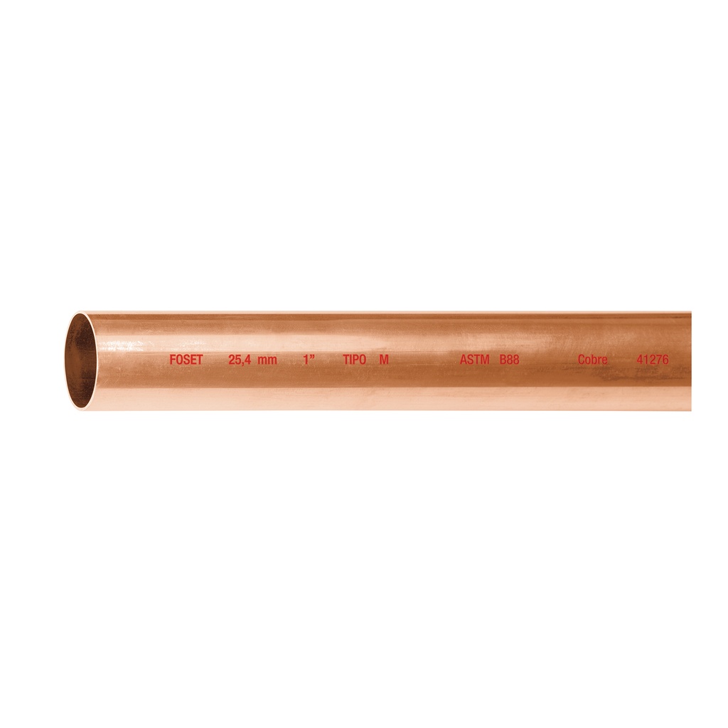 Tubo de cobre tipo "M" para agua 1" x 3 mts