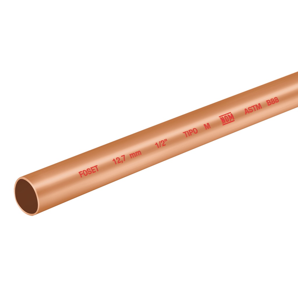 Tubo de cobre tipo "M" para agua 1/2" x 3 mts