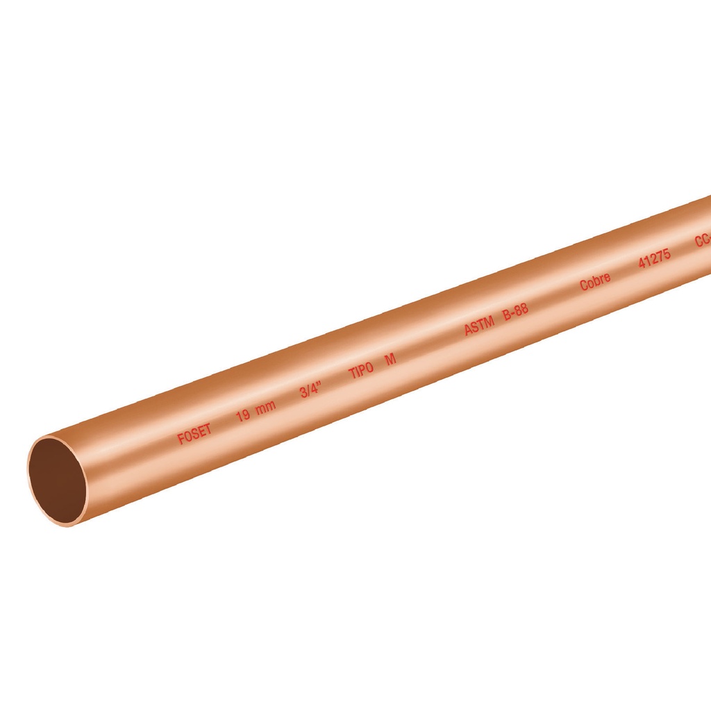 Tubo de cobre tipo "M" para agua 3/4" x 3 mts