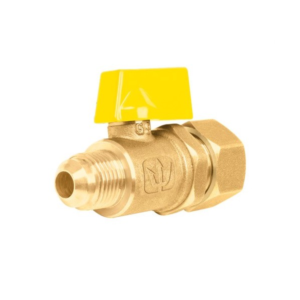 Valvula latón para control de gas tipo barrilito 3/8" x 1/2"
