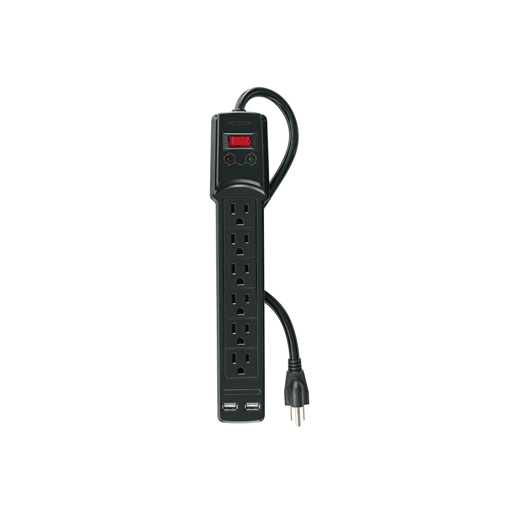 Multicontacto 14 awg 6 entradas 2 ptos usb sup 150J negro 