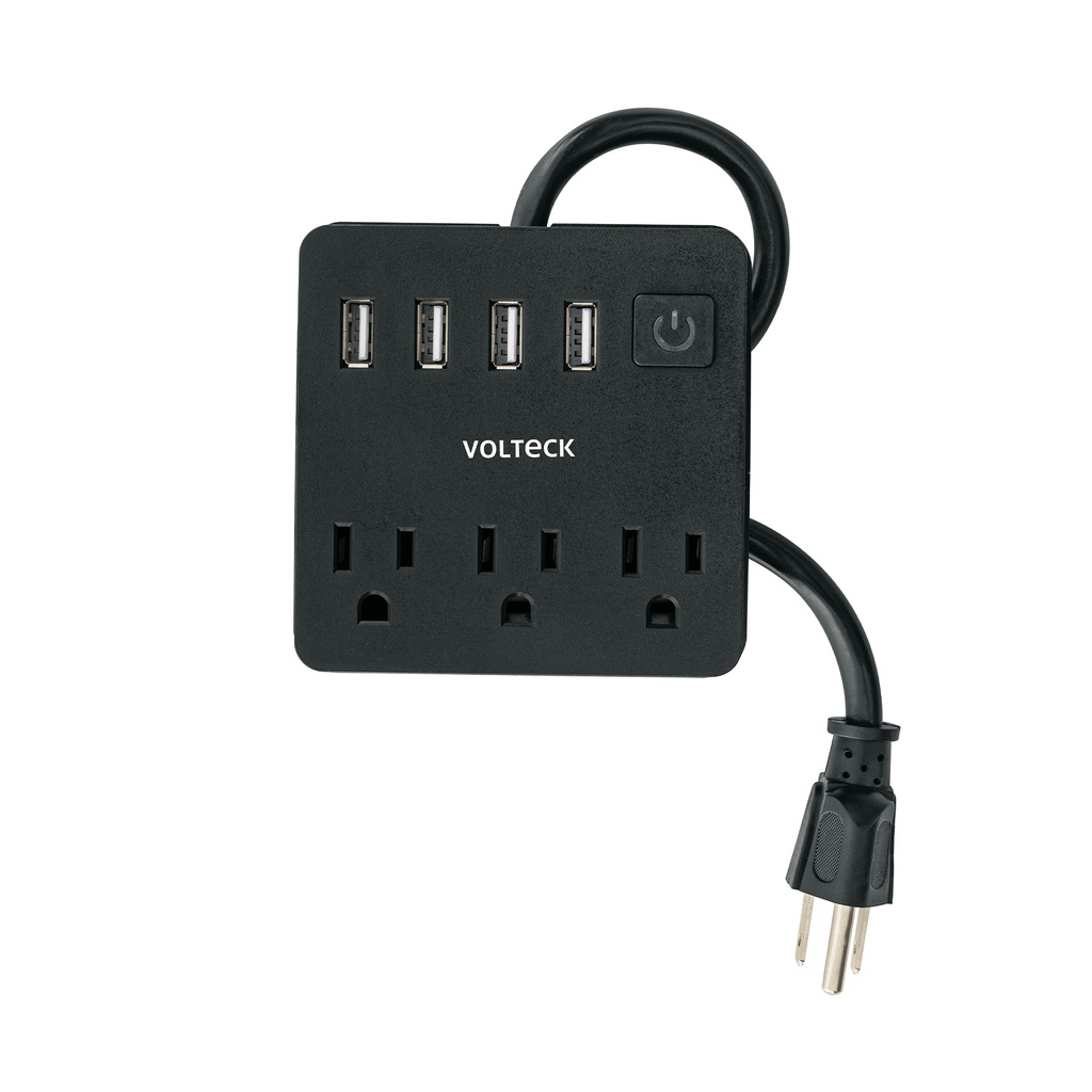 Multicontacto 16 awg domestico 3 entradas 4 ptos usb negro 