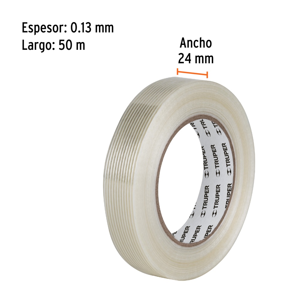Cinta flejadora con filamentos 24mm x 50 m transparente