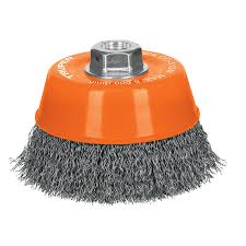 Carda copa 5' alambre ondulado fino, eje M14, Truper 