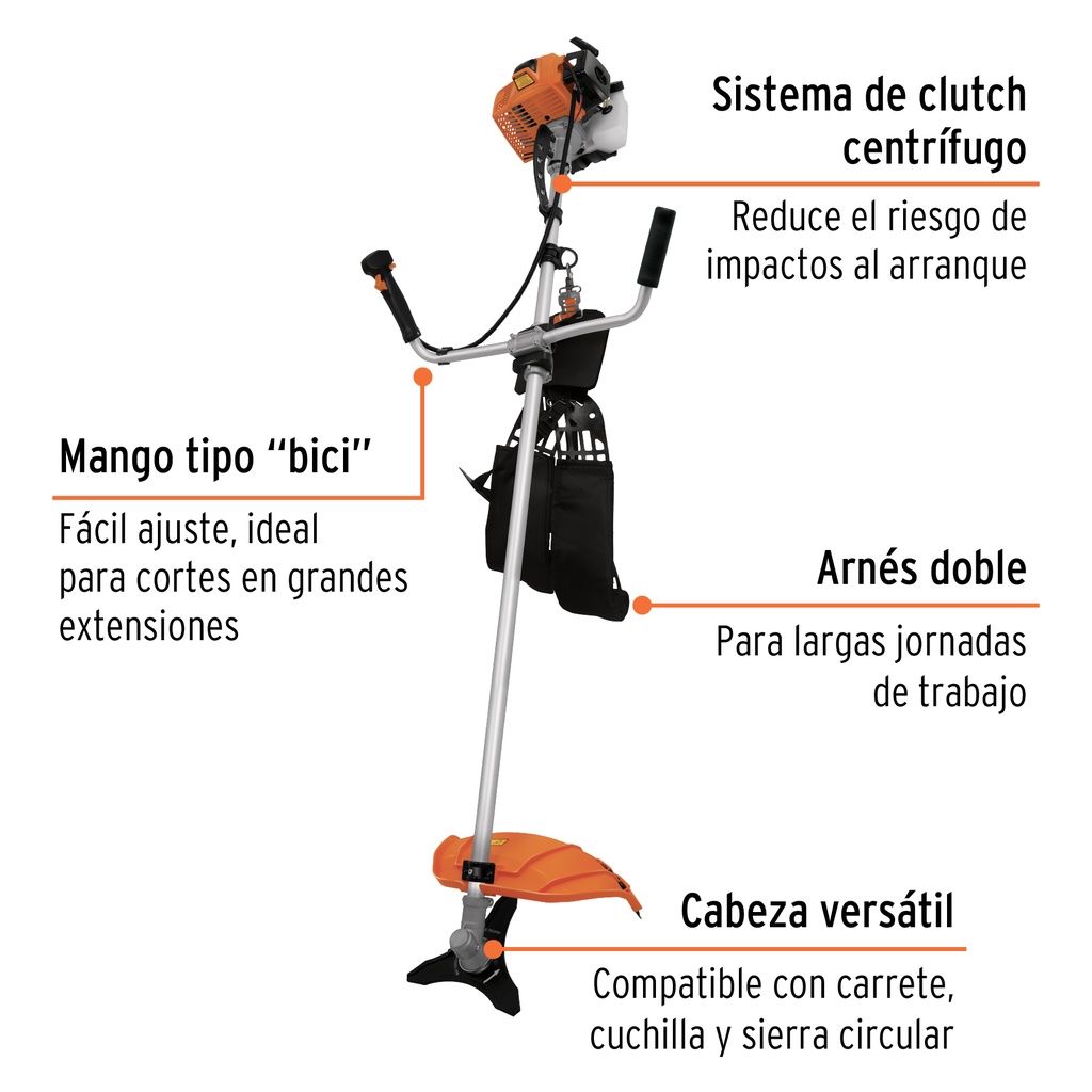 Desmalezadora a gasolina 63 cc mango tipo "bici" 17" corte 