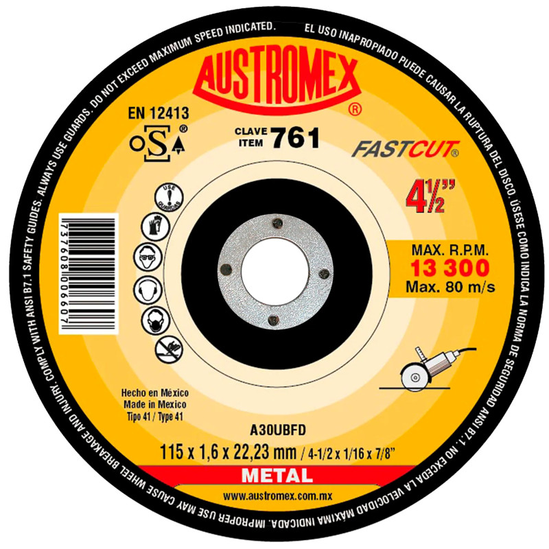 Disco para corte de metal de 4 1/2".