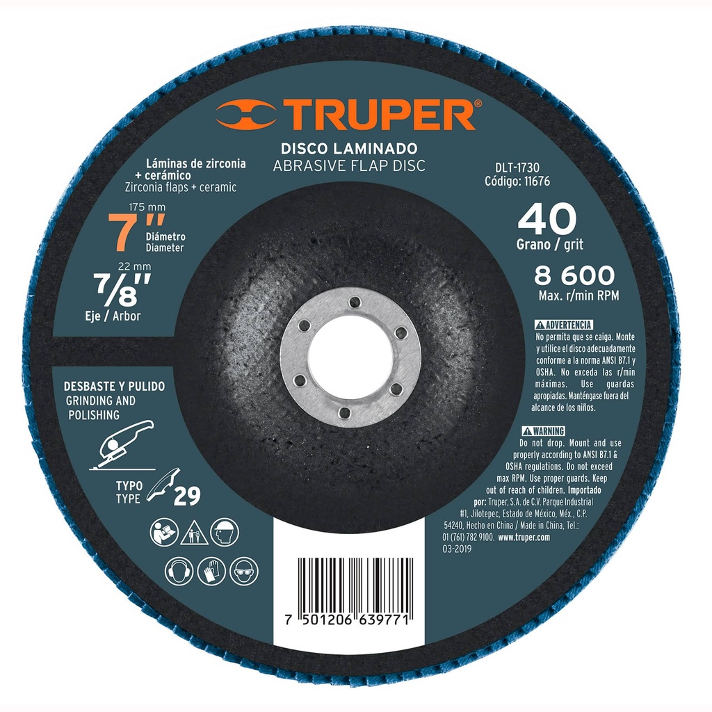 DISCO LAMINADO 7x7/8" G-40 TRUPER