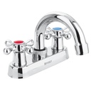 [47681] Mezcladora de 4" para lavabo cuello curvo manerales de cruceta.