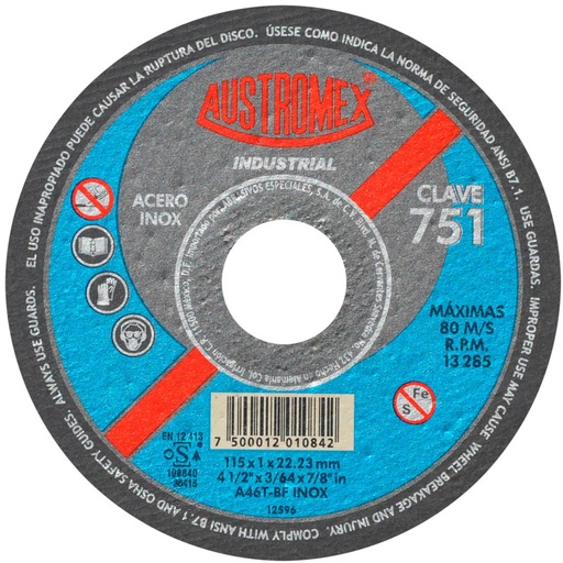 [AUS751] Disco para corte de acero inoxidable de 4 1/2".