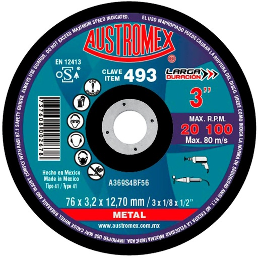[AUS493] Disco para corte de metal de 3".