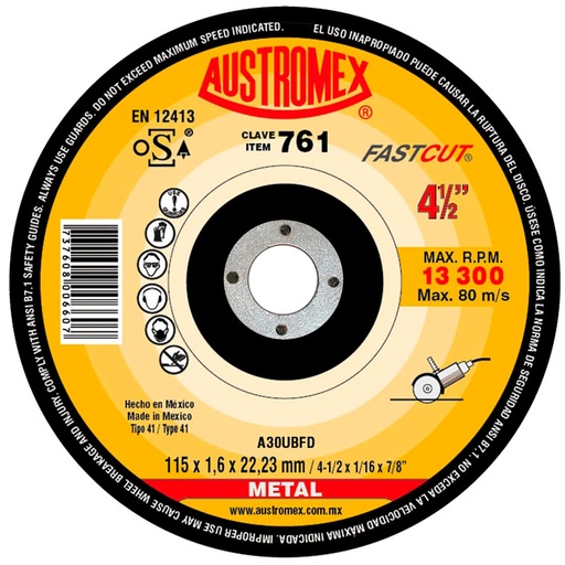 [AUS761] Disco para corte de metal de 4 1/2".