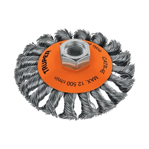 [14190] Carda para esmeril copa 4" de alambre trenzado eje de 5/8"